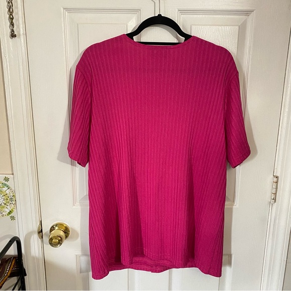 Capistrano Essentials 18/20W Fuchsia Pink Ribbed Sweater Knit Cardigan 2FER Top - Picture 9 of 12